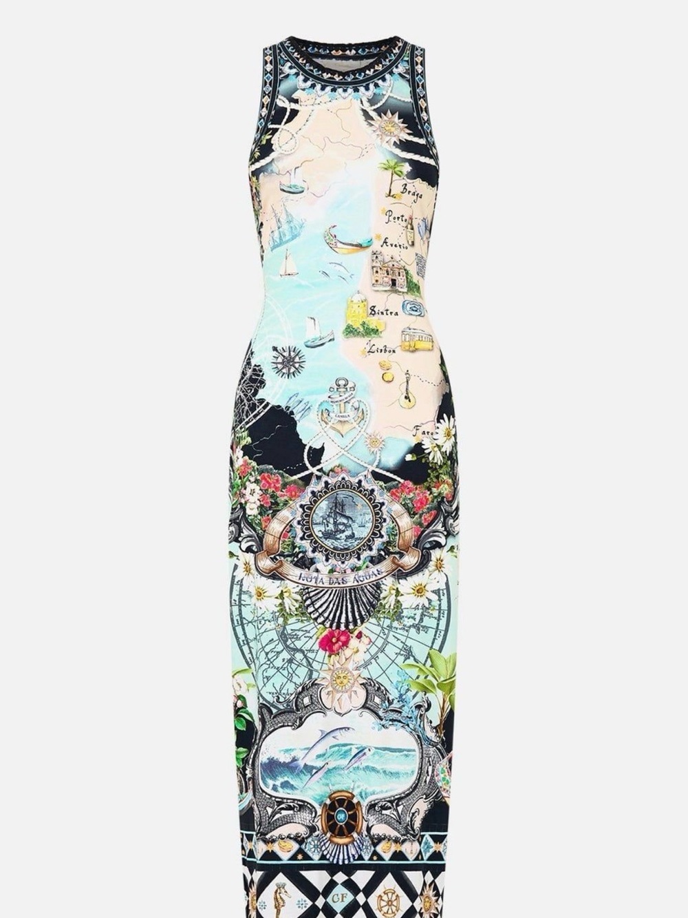 Camilla Sleeveless Printed Midi Dress in Folk Afloat print